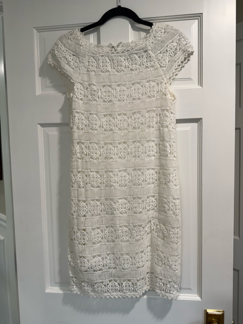 French Connection Ivory Crochet Shift Mini Dress